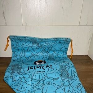 JELLYCAT blue Bag pouch W/ Orange Drawstrings dust bag for small plush 10.5x7.5”